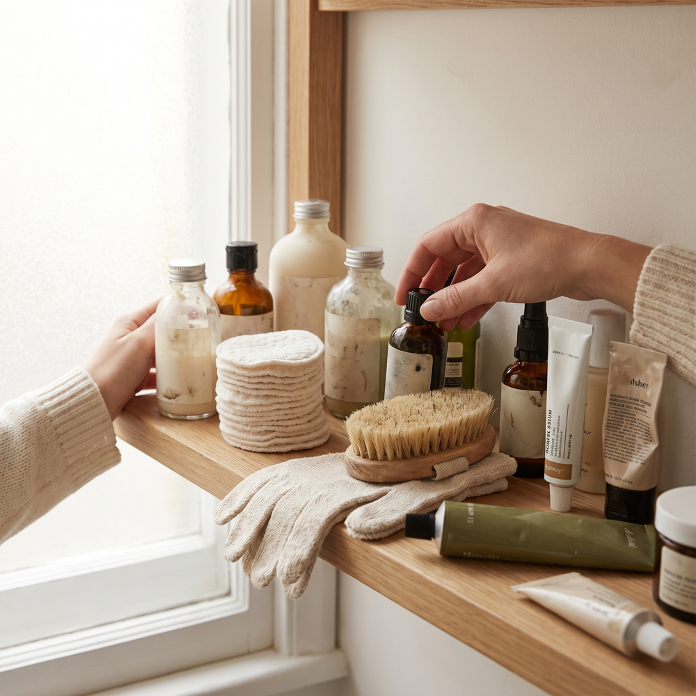Hautpflegeprodukte im Badezimmer