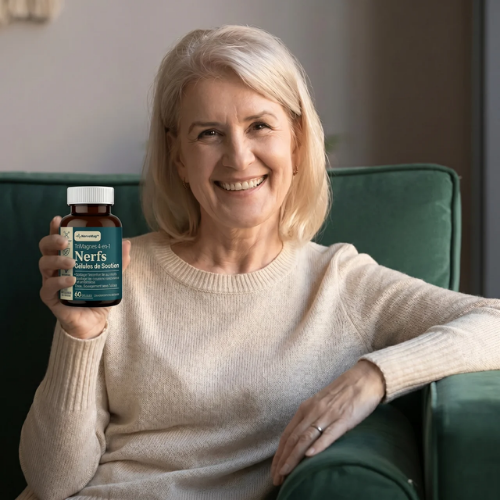 Margrethe Nielsen med en flaske NerveMag™