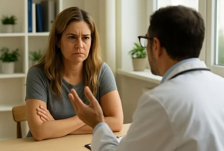 Sophie Garnier discutant avec un médecin