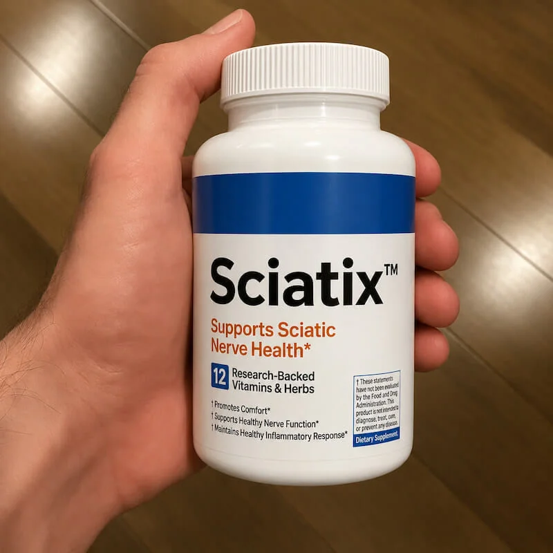 En flaske Sciatix™ i hånden