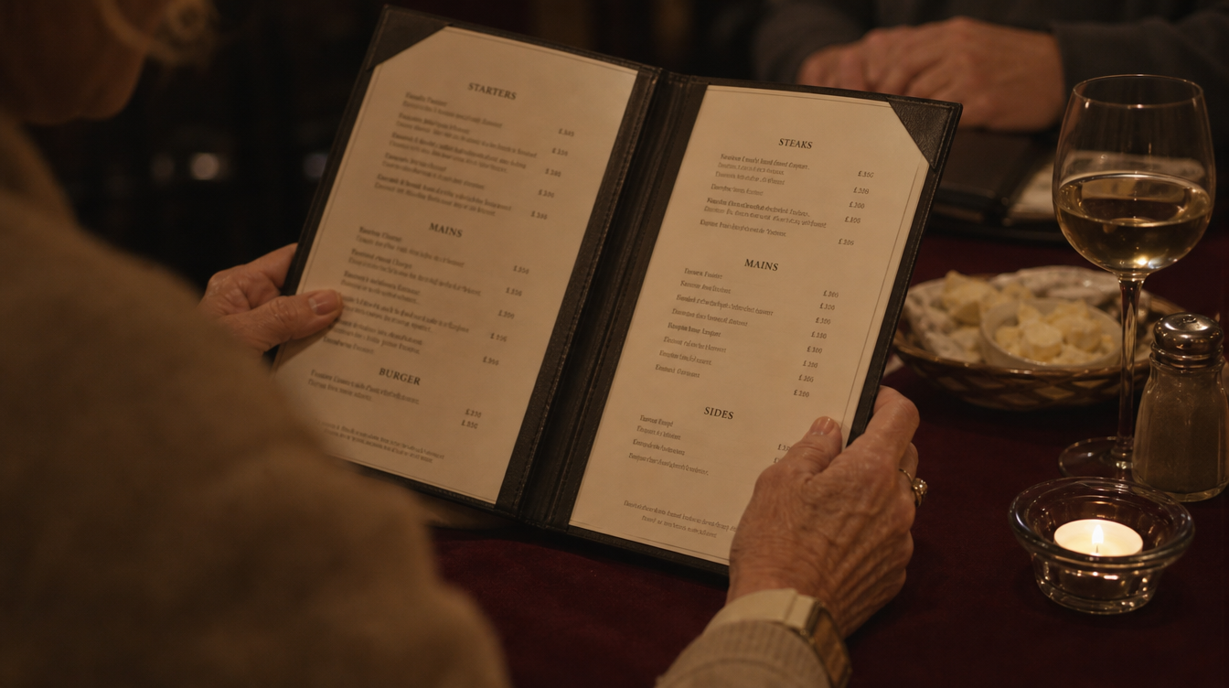 Ældre person, der forsøger at læse en menu