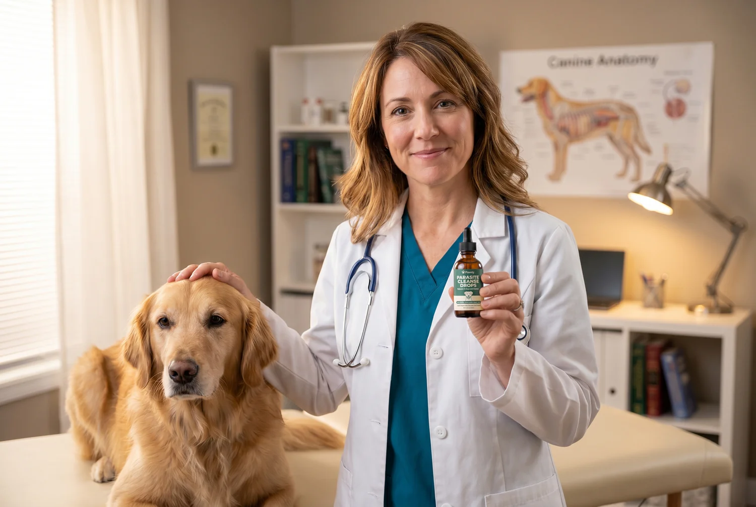 Dr. Mette Sørensen med VermiPaws™ og en hund