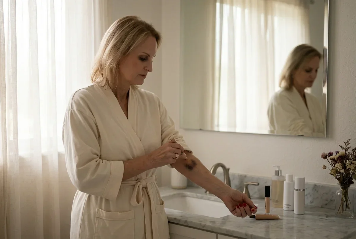 Isabelle Moreau applique une crème sur ses bras