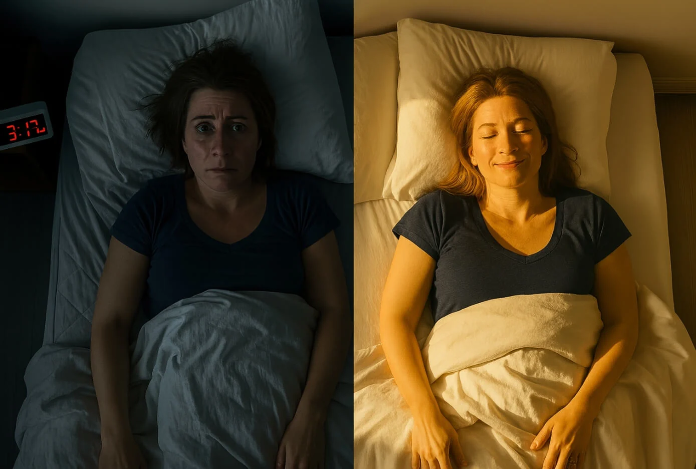 Avant et après une nuit complète de sommeil
