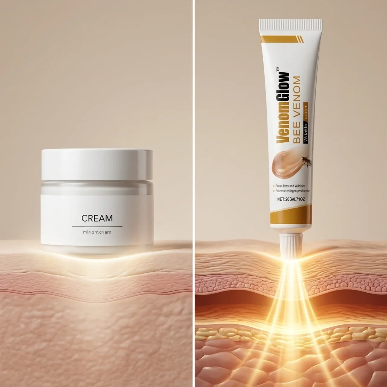 Sammenligning af almindelig creme og VenomGlow
