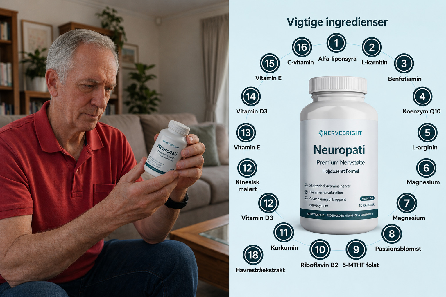 Dr. Henrik Madsen med NerveBright™ og produktets ingredienser