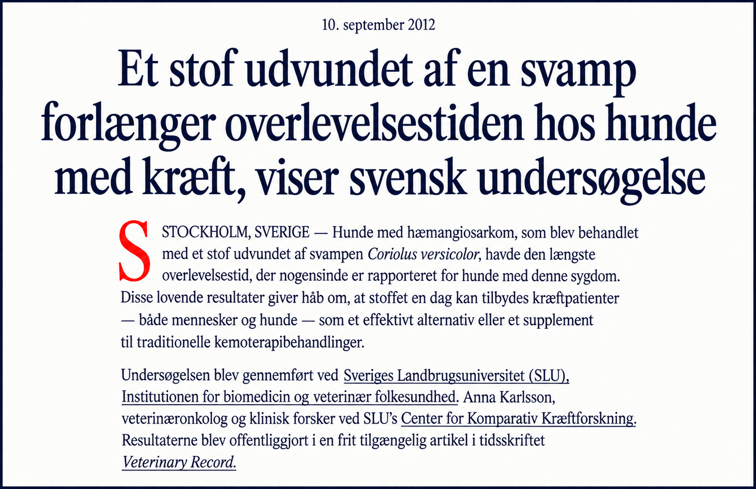 Artikel om en veterinærundersøgelse