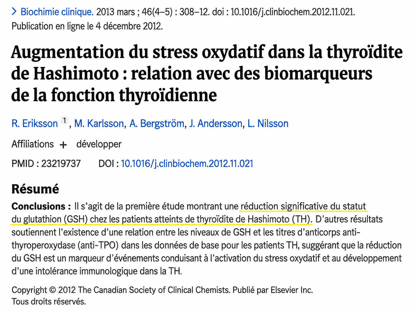 Étude du stress oxydatif dans la maladie de Hashimoto