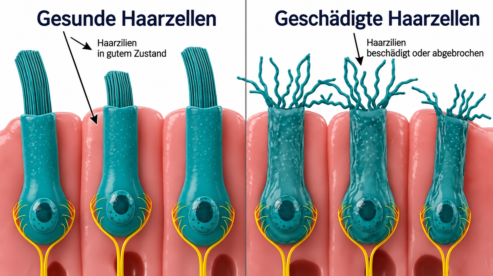 Gesunde und geschädigte Haarzellen
