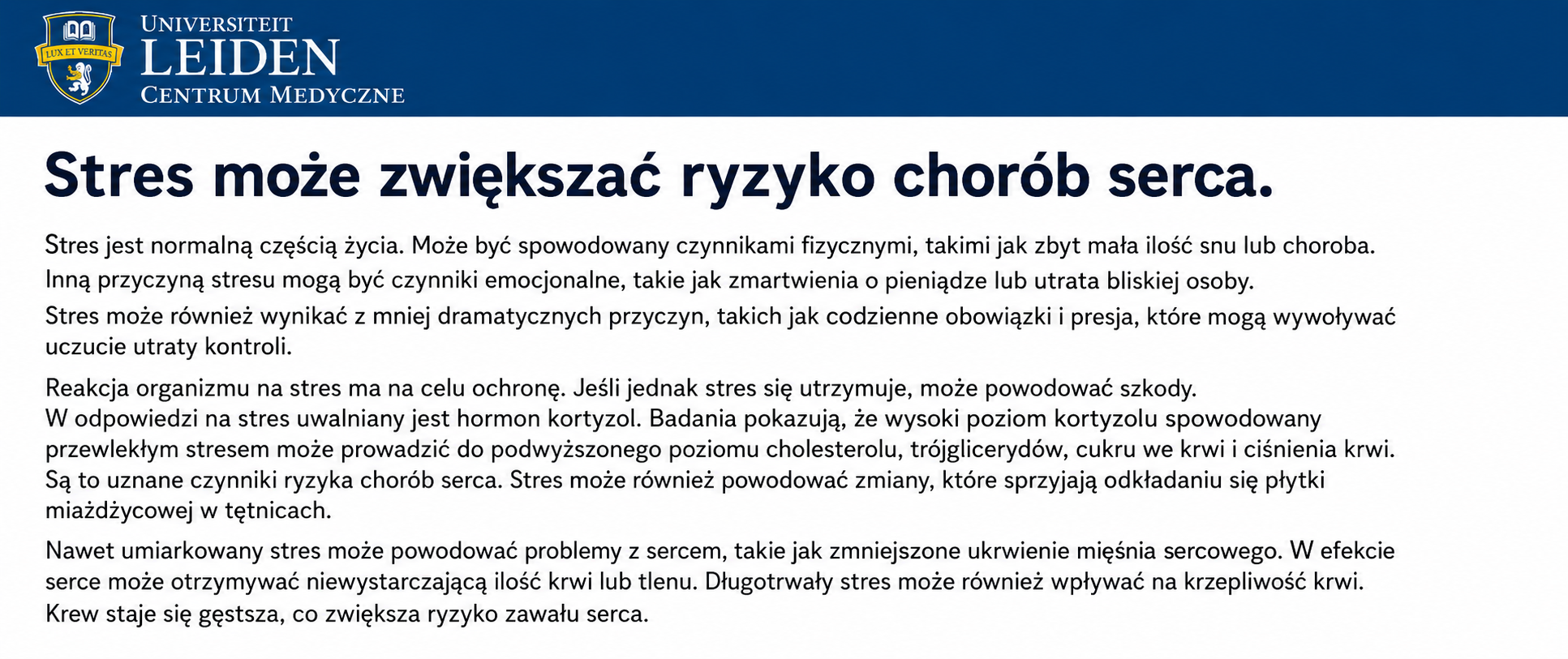 Informacja medyczna o wpływie stresu na serce