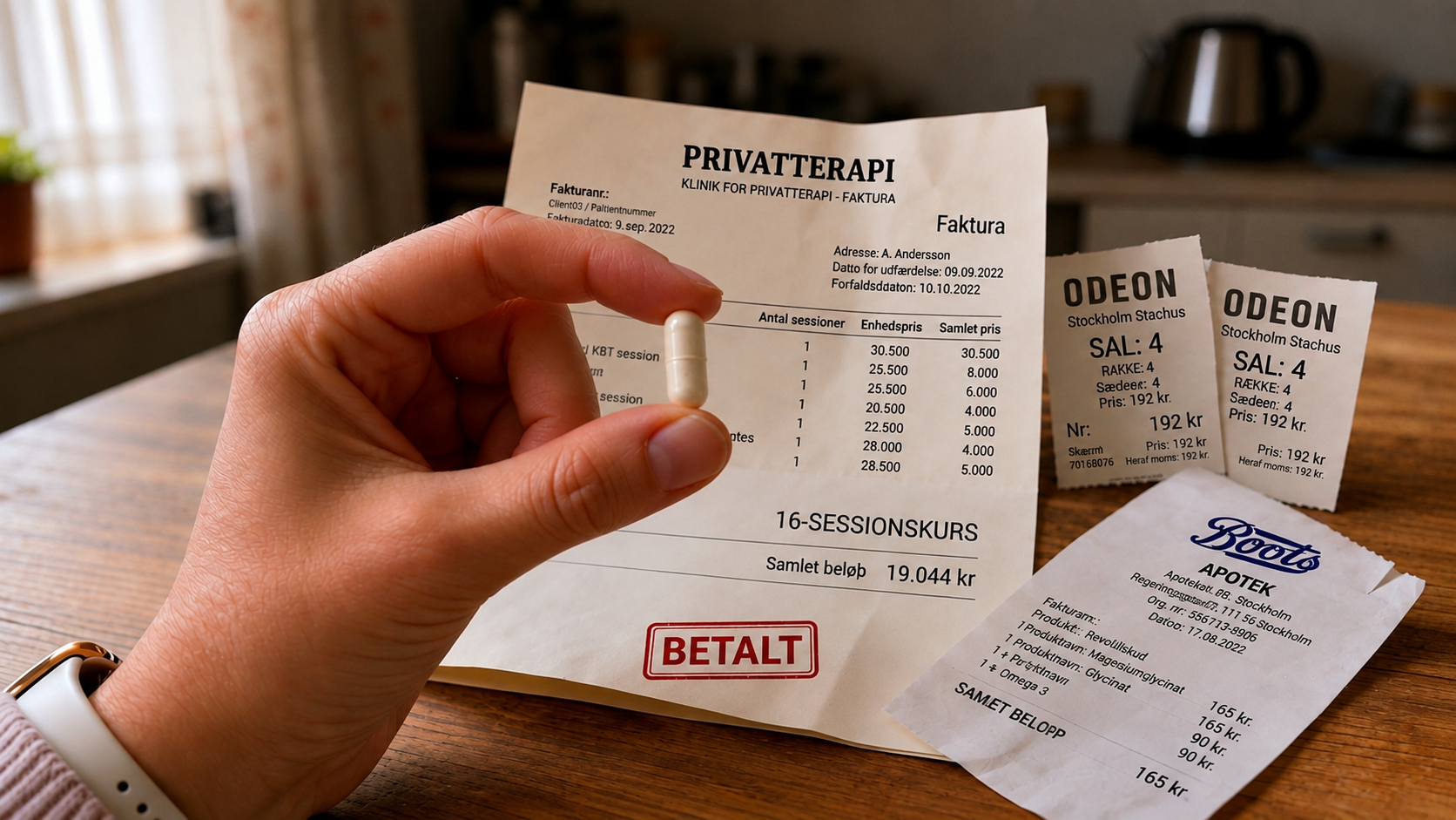 Regning for privat terapi