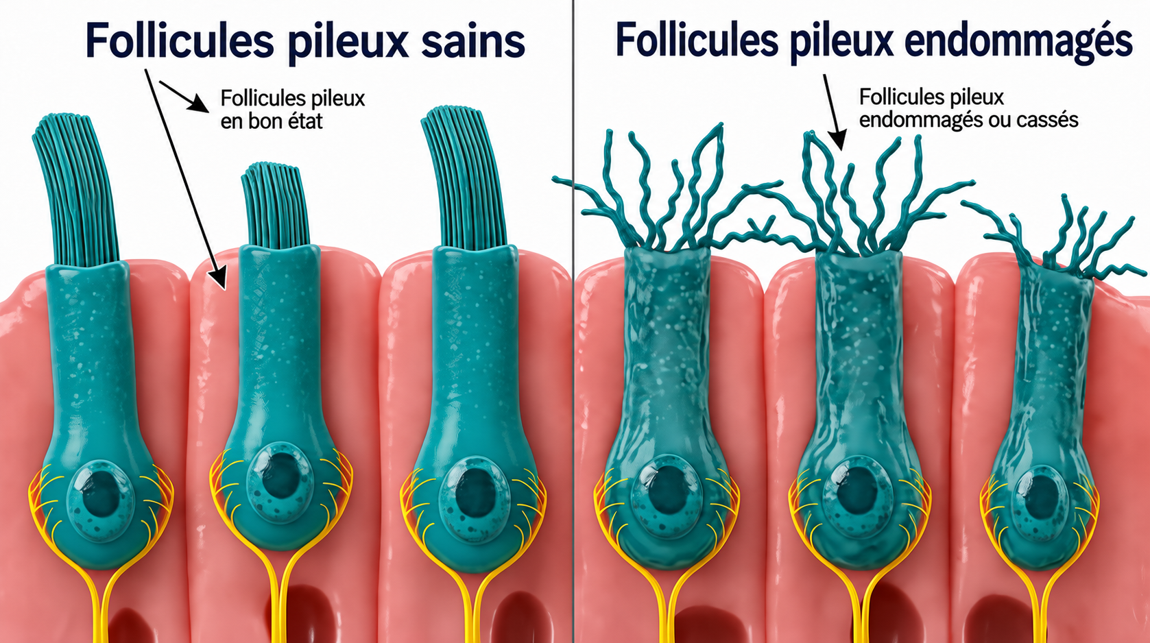 Cellules ciliées saines et endommagées