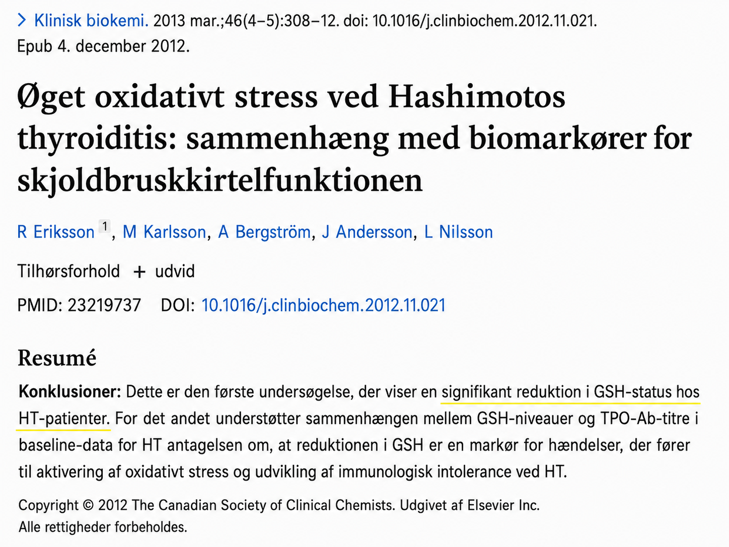 Undersøgelse af oxidativt stress ved Hashimotos sygdom
